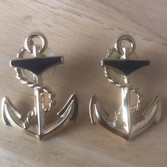Nautical Gold tone and black enamel anchor earrings - Picture 3 of 3
